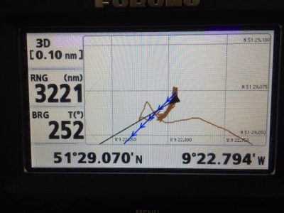 unser letzter Ankerplatz ist 3221 Seemeilen entfernt, Kurs 252 Grad